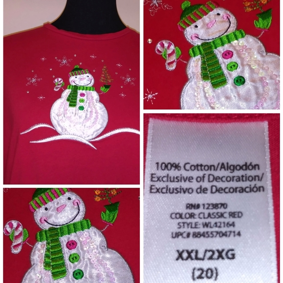 Holiday red  sequin sparking snowman womens - Picture 2 of 8